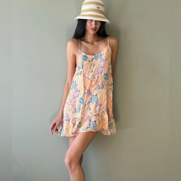 Urban Outfitters Orange Floral Print Flutter Hem Adjustable Straps Sleeveless SP - Picture 1 of 6